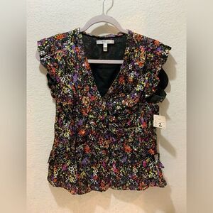 DEREK LAM 10 Crosby Top size 2 Sleeveless viscose Silk Floral Blouse  tank